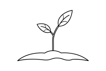 Simple Line Drawing of a Young Plant Sprout Growing