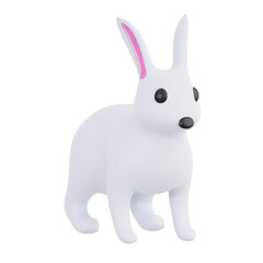 White Rabbit Standing Upright with Pink Ears in 3D