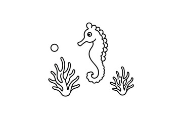 Fototapeta premium Cute Seahorse Ocean Life Coral Reef Bubble Illustration