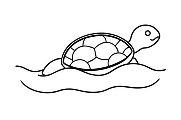 Cute Cartoon Turtle Swimming Ocean Waves Shell Wildlife Nature