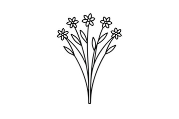 Simple Line Drawing of a Floral Bouquet, Five Flowers