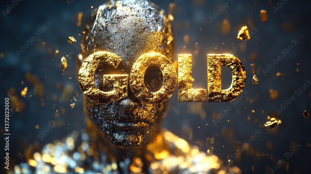 Poster stunning golden figure with shimmering text and dynamic background