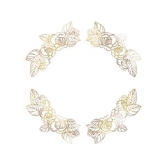 Wreath in vintage style of roses, gold colour