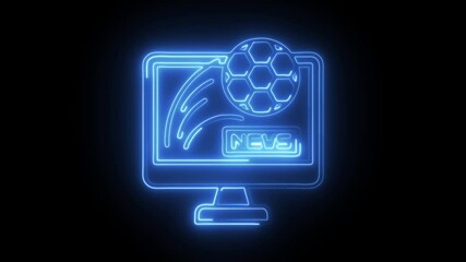 Glowing neon sport news icon isolated on black background. HD Video motion graphic animation