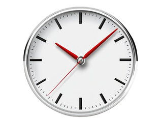 A classic wall clock with white face, black hour markers, and red hour and minute hands, symbolizing passage of time and punctuality
