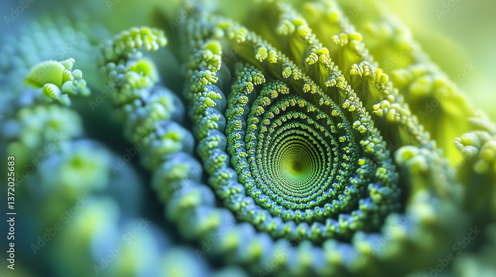 Aufkleber close up of a fractal pattern with green and blue hues forming a mesmerizing spiral design element