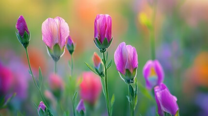 Obraz premium Vibrant Pink Flowers Blooming in a Colorful Garden Landscape