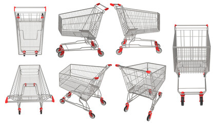 Realistic empty supermarket shopping cart or wheelie shopping cart. Supermarket shopping cart...