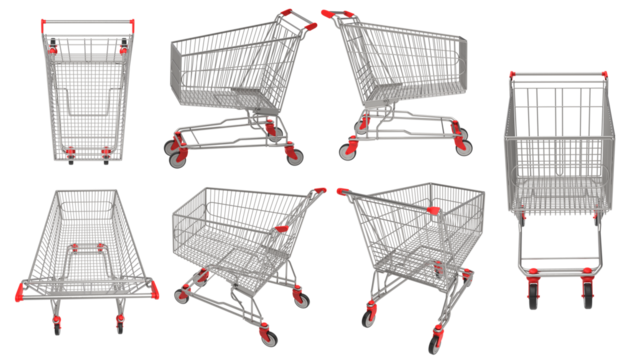 Realistic empty supermarket shopping cart or wheelie shopping cart. Supermarket shopping cart isolated. Png transparency