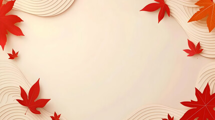 Elegant Frame with Red Leaves and Abstract Waves for Creative Designs