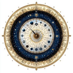 Fototapeta premium Celestial Clock Ornate Navy Blue and Gold Celestial Design