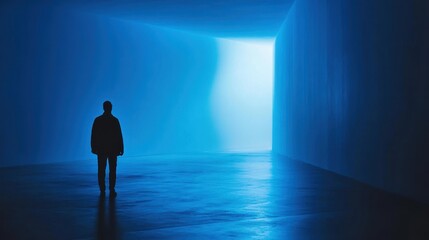 Obraz premium Colorful silhouette pf person standing in monochrome crowd of different people,surreal unique and different concept,loneliness in society,shadow,freedom,Love,be yourself,Stand out from the crowd.