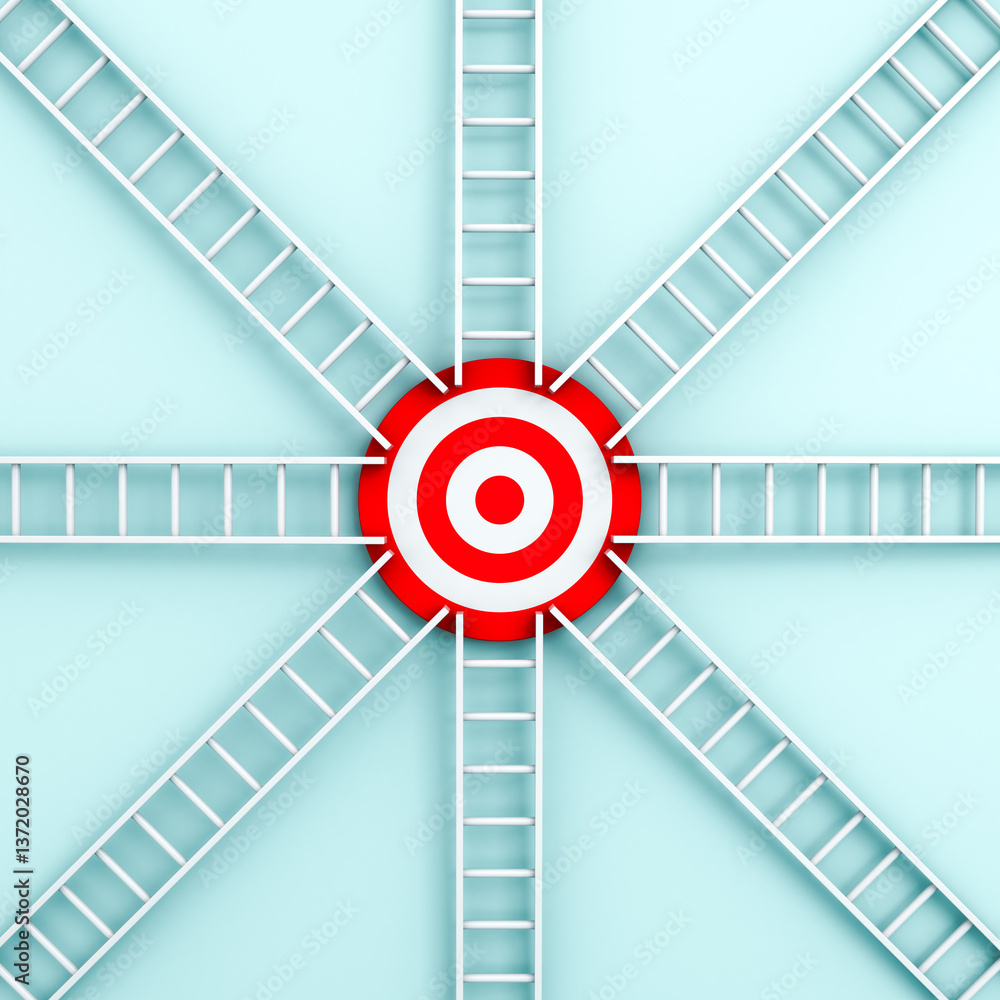Poster many different ways to achieve the same result ladders and goal target dart board on light green blu