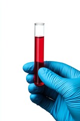 Holding Blood Sample in Test Tube by Hand with Blue Glove