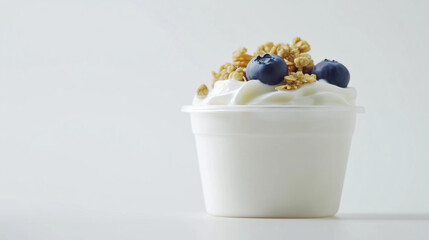 Fresh probiotic yogurt with blueberries and granola in a bowl, healthy breakfast or snack concept, nutritious food with superfood ingredients for gut health and digestion.
