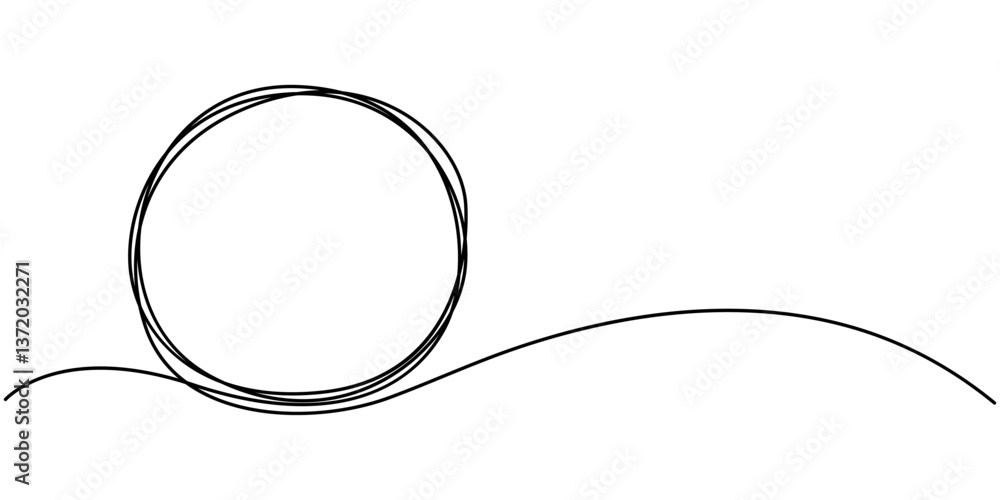 Poster one continuous line illustration of a round frame, isolated on white background. line art of round f