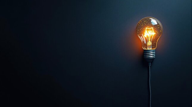 Glowing Edison Bulb on a Dark Background, Symbolizing Idea or Innovation, light bulb on black background with copyspace