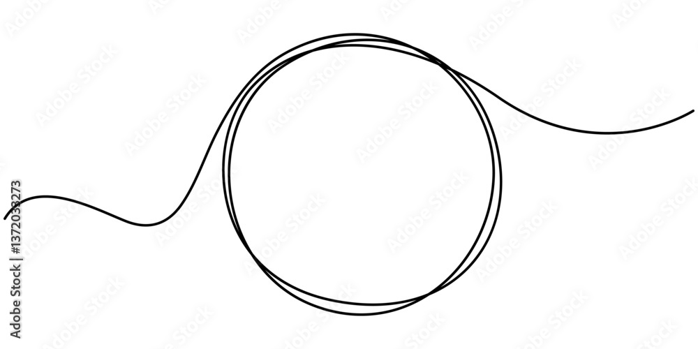 Poster one continuous line illustration of a round frame, isolated on white background. line art of round f