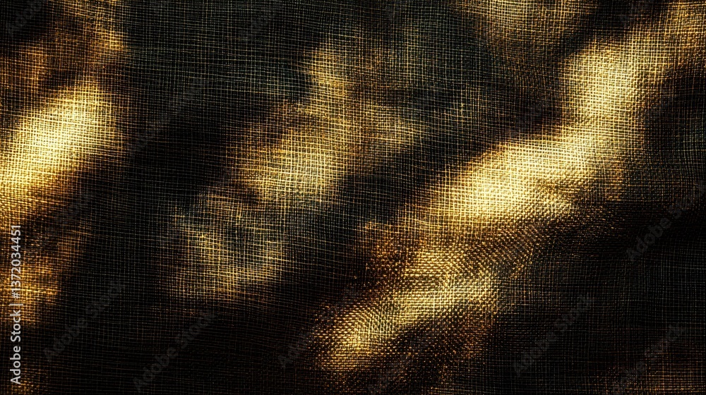Poster dramatic golden light shines through black mesh fabric texture. use this image for abstract backgrou