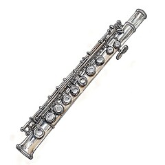 Obraz premium Detailed Illustration of a Silver Flute, Musical Instrument.