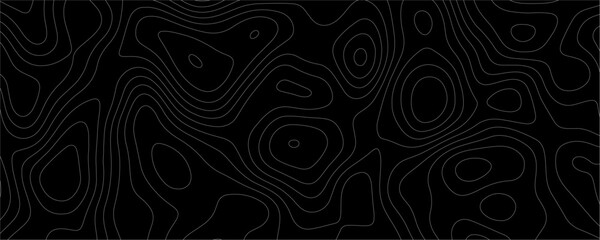 Black Topology and Topography Vector Layered Paper Cutout Abstract Background. Smooth Wavy curve lines banner design vector map seamless pattern. Thin curved wavy lines topology on a black background.