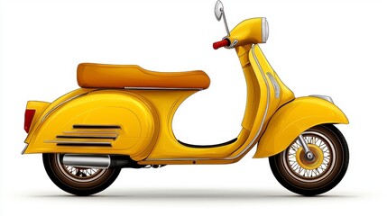 Obraz premium Yellow Vintage Scooter on White Background
