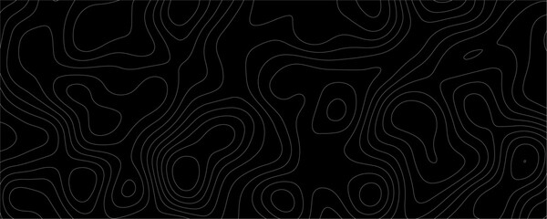 Black Topology and Topography Vector Layered Paper Cutout Abstract Background. Smooth Wavy curve lines banner design vector map seamless pattern. Thin curved wavy lines topology on a black background.