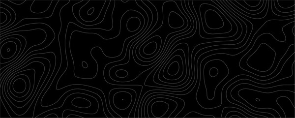 Black Topology and Topography Vector Layered Paper Cutout Abstract Background. Smooth Wavy curve lines banner design vector map seamless pattern. Thin curved wavy lines topology on a black background.