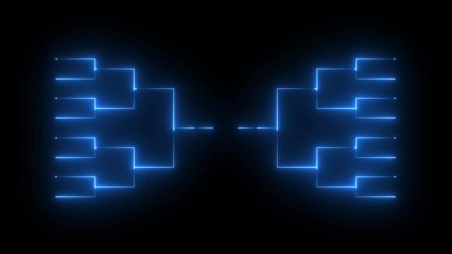 Animation of neon glowing team Tournament bracket templates isolated on black background.