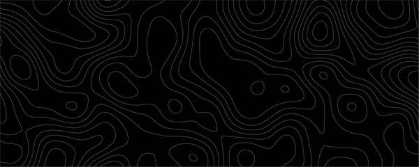Black Topology and Topography Vector Layered Paper Cutout Abstract Background. Smooth Wavy curve lines banner design vector map seamless pattern. Thin curved wavy lines topology on a black background.