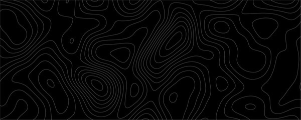 Black Topology and Topography Vector Layered Paper Cutout Abstract Background. Smooth Wavy curve lines banner design vector map seamless pattern. Thin curved wavy lines topology on a black background.