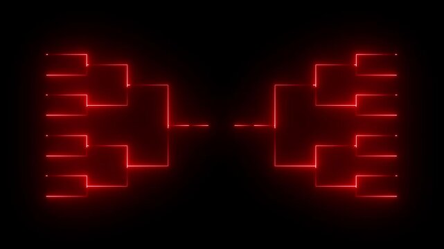 Animation of neon glowing team Tournament bracket templates isolated on black background.