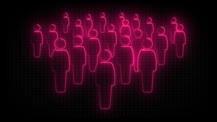 Team Work Icons concept. A group of people icon, Connected people icon. Neon group people icon illustration on black background. Global Network Connection concept.