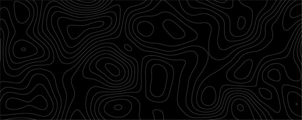 Black Topology and Topography Vector Layered Paper Cutout Abstract Background. Smooth Wavy curve lines banner design vector map seamless pattern. Thin curved wavy lines topology on a black background.
