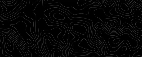 Black Topology and Topography Vector Layered Paper Cutout Abstract Background. Smooth Wavy curve lines banner design vector map seamless pattern. Thin curved wavy lines topology on a black background.