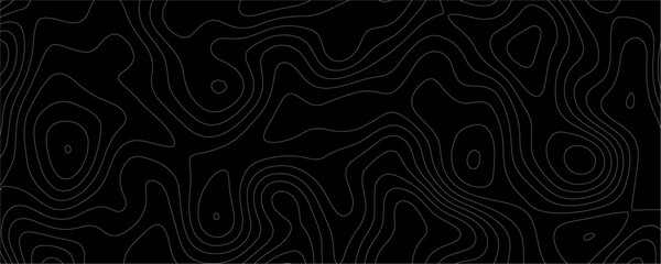 Black Topology and Topography Vector Layered Paper Cutout Abstract Background. Smooth Wavy curve lines banner design vector map seamless pattern. Thin curved wavy lines topology on a black background.