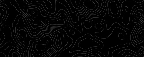 Black Topology and Topography Vector Layered Paper Cutout Abstract Background. Smooth Wavy curve lines banner design vector map seamless pattern. Thin curved wavy lines topology on a black background.