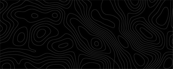 Fototapeta premium Black Topology and Topography Vector Layered Paper Cutout Abstract Background. Smooth Wavy curve lines banner design vector map seamless pattern. Thin curved wavy lines topology on a black background.