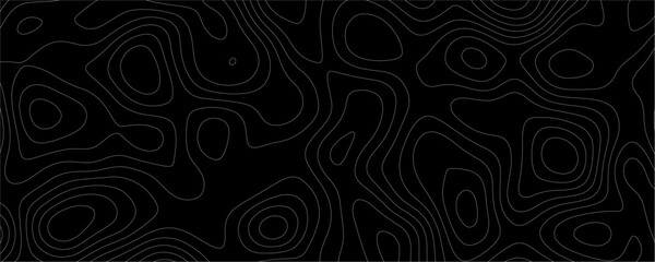 Black Topology and Topography Vector Layered Paper Cutout Abstract Background. Smooth Wavy curve lines banner design vector map seamless pattern. Thin curved wavy lines topology on a black background.