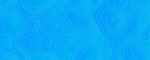 Abstract Sky blue topology and topography vector design background. Smooth wavy lines topographic contour lines vector map seamless pattern. Thin curved wavy lines topology on a blue color background.
