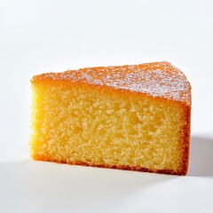 Powdered cake slice on white