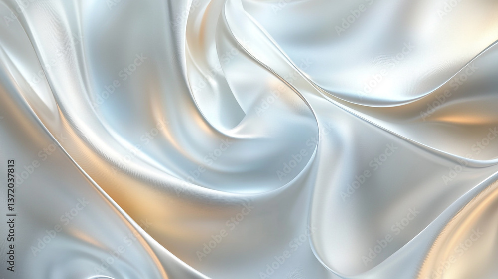 Poster abstract flowing silk fabric with smooth curves and soft light reflecting on the pearly surface