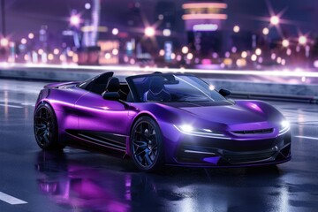 Purple Conceptual Sports Cabriolet for Driving Around the City and Racing Track 3D Rendering