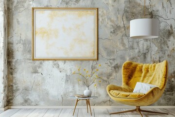 Vibrant Color Picture of the Room with the Yellow Chair Set and the Picture Frame