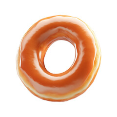 Tasty round donut topped with caramel and vanilla glaze swirl, isolated on white transparent background, concept of sweet dessert snack
