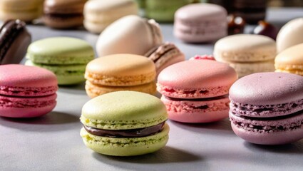 Obraz premium colorful macaroons on a wooden table