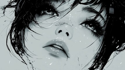 Fototapeta premium Artistic portrait of woman with wet hair and glossy lips