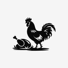 Rooster and Chicken Leg Silhouette – Farm Animal Black Vector Illustration