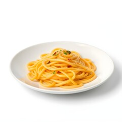 Un plato de pasta sobre un fondo blanco limpio