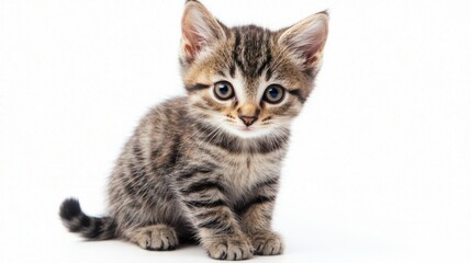 Obraz premium Adorable little tabby kitten looking curiously at the camera
